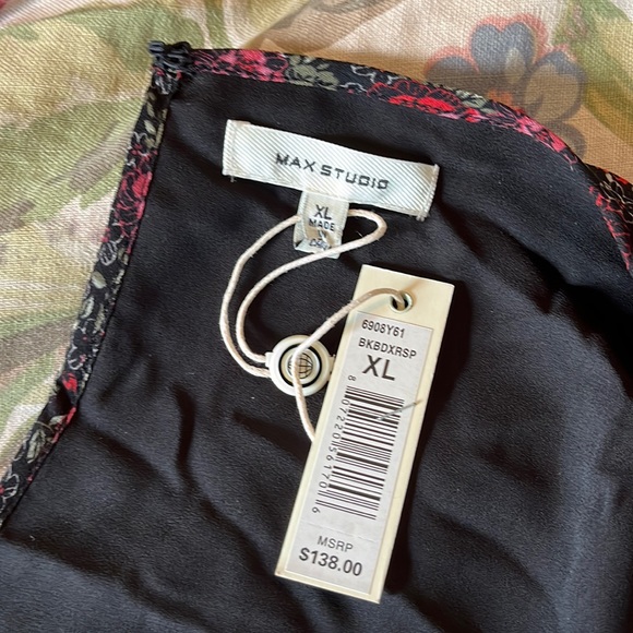 MAX STUDIO Size XL Dark Floral Romantic Dress Pintuck Floral Overlay $138 NEW - Picture 11 of 16